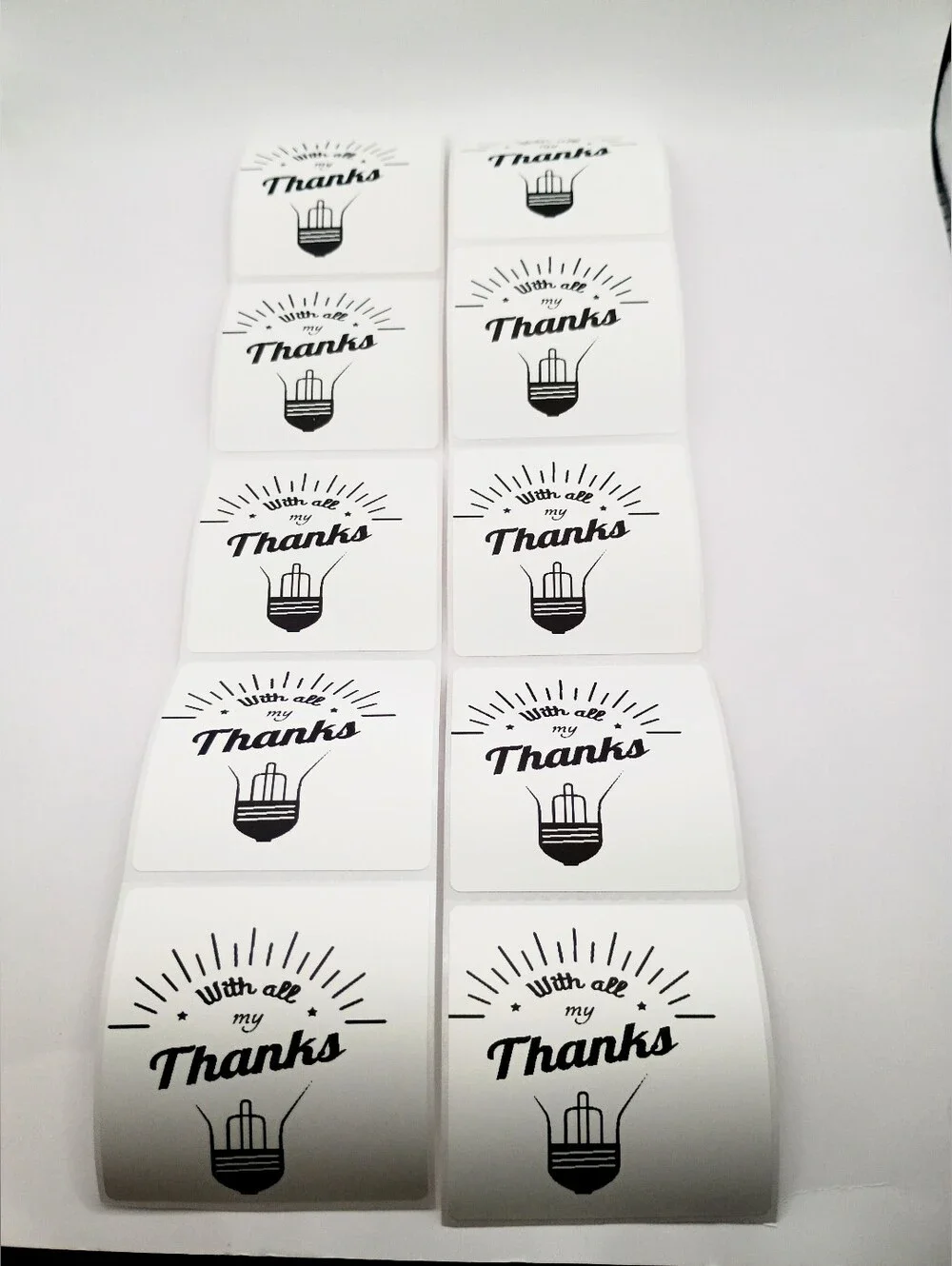 White 'Thanks' Sticker Labels - Pack of Thank You Labels Set Of 10 2x2
